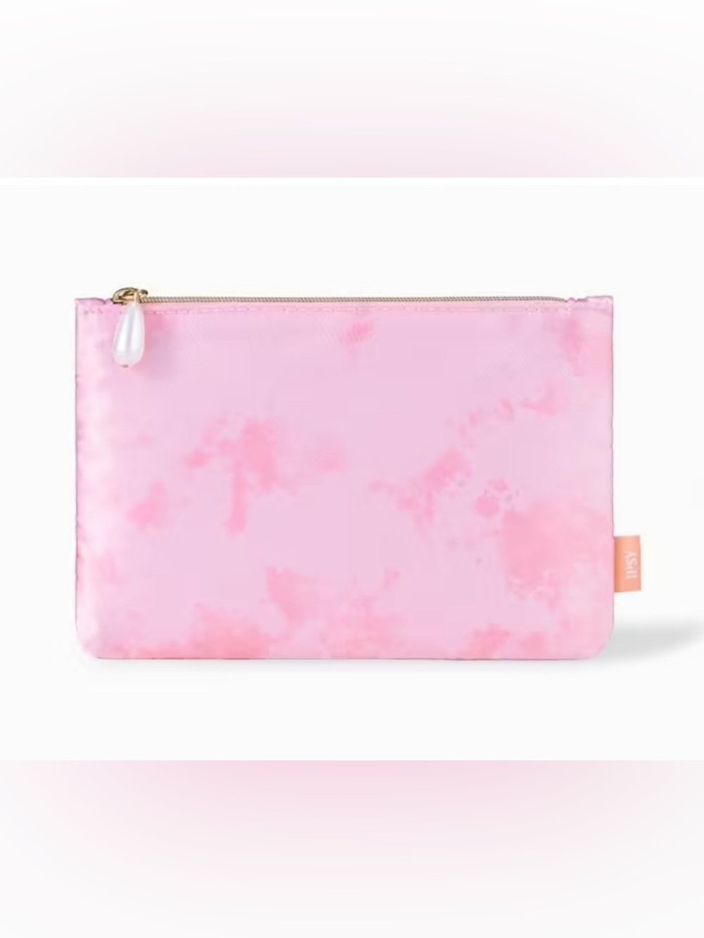 🦋 3/$9 Ipsy blush pink cloud-wash satin makeup bag with faux pearl zipper NWOT